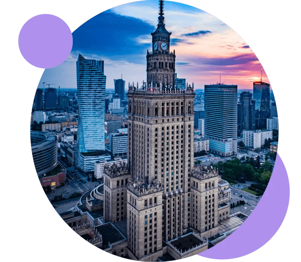 Obraz przedstawiający pałac kultury i nauki w warszawie